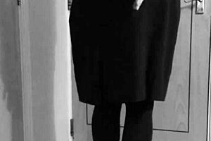 I bound myself in crossdresser self bondage, handcuffs tight in uniform.