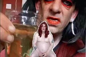 bisexual sissy male naked and exposed while taking a pee then swallowing it