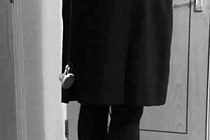 I bound myself in crossdresser self bondage, handcuffs tight in uniform.