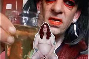 bisexual sissy male naked and exposed while taking a pee then swallowing it