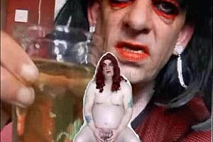 bisexual sissy male naked and exposed while taking a pee then swallowing it