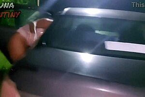 Bruna performs detailed blowjob and shows ass and boobs in club parking lot with big cock