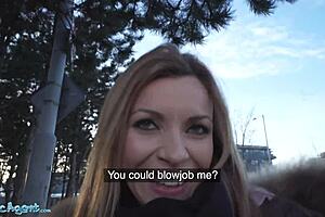 Public agent sets up a blind cum tasting test with blonde Tina Princess.