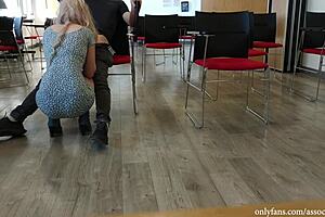 Pretty teacher catches student jerking off