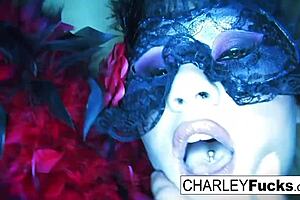 Charley Chase Masturbates in Sexy Lingerie and Stockings, Showing Big Tits and Pussy