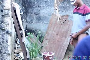 beautiful big ass babe riding in dripping pussy ghetto sex outside the house, clothes ripped, public casting interview