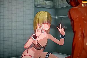 i'm, uh, adventuring in the 3d hentai bathroom with this blonde babe, her monster cock is huge