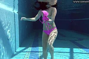 Hot Russian Jessica Lincoln Strips Bikini for Tight Shaved Shower on Beach