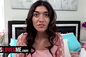 stepsister gives in, letting stepbro play with her naked body in deepthroat and handjob.