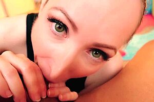 candy may gives sloppy bbc blowjob, eating balls