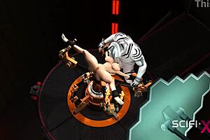 Busty blonde endures rough deepthroat and assfucking by android in sci-fi lab