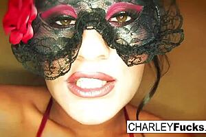 Charley Chase Masturbates in Sexy Lingerie and Stockings, Showing Big Tits and Pussy