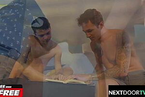 Tatted Muscle Deepthroats and Rails College Twink Bareback