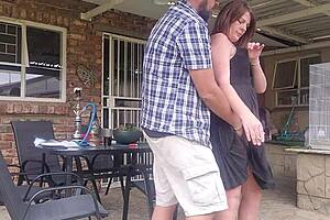 Neighbour's wife getting outdoor upskirt fuck and fingering while her husband is at work