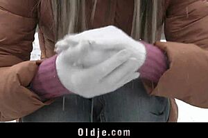 Old man seduces exquisite blonde teen with teasing