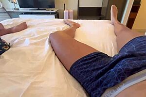 The pervy stepbro shares a bed with his thick stepsis on vacation and creampies her doggystyle