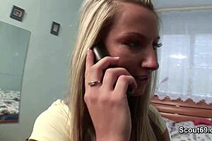 This young boy bangs a sexy skinny blonde teen 18+. Cum fills her mouth.