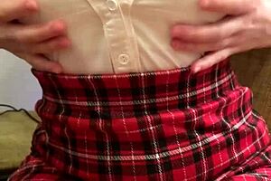 Student with huge tits rides dildo hard.