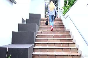 Old man passionately fucks young babe on couch