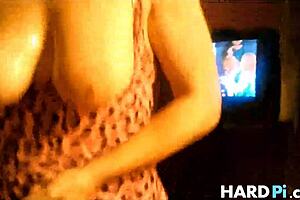 busty wife gives handjob to husband