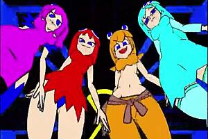 pacman ghost girls perform a fun dance in three phases at 1080p