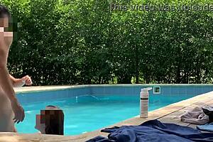 natasha and megan tan, swim naked with lucky guy by pool 🏖️