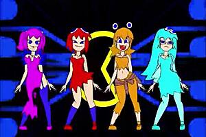 pacman ghost girls perform a fun dance in three phases at 1080p