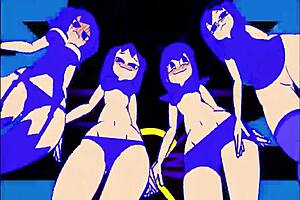 pacman ghost girls perform a fun dance in three phases at 1080p