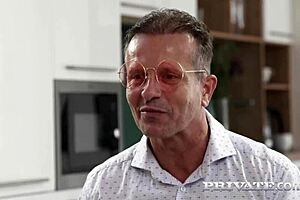 Teacher in lingerie fucks Lexi Dona and Lenna De Ross in the ass with sucking and cumshot.