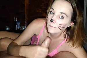 i give kitty her milk with a huge cum in mouth blowjob on the bed.