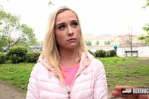 Playful blonde Crystal Caytlin enjoys public outings