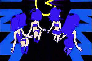 pacman ghost girls perform a fun dance in three phases at 1080p