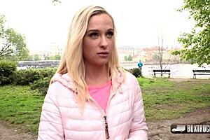 Playful blonde Crystal Caytlin enjoys public outings