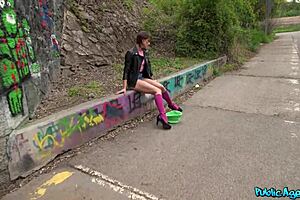 Hot Brunette Jade Amor Rides Martin's Cock on Street for Cash