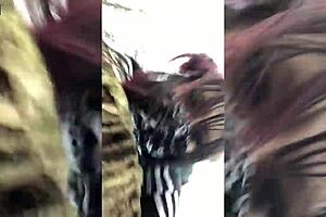 Emo slut pounded on tree stump in rough public encounter