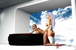 Sci-Fi Android Plays With Young Blonde In Earth Orbit