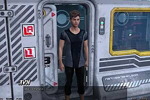 Stranded in space, flirting with a curvy half-robot girl in 3D hentai adventure.