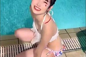 Japanese Sexy Dance with Big Boobs at Pool