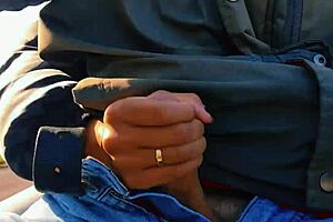 hotwife safada jerks off on road, nearly caught in public naughty group fun