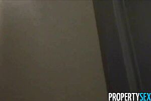 young real estate agent rides big tits in public cowgirl