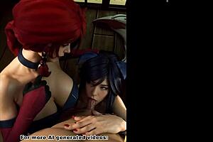 Uncensored hentai cosplay of Miss Fortune and Ahri from League of Legends