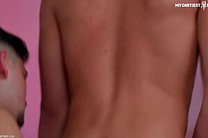 Does the mummified slut enjoy muscle studs' wet blowjob?