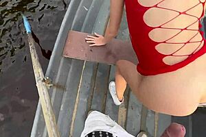 funny outdoor sex on the lake in boat from amateur couple