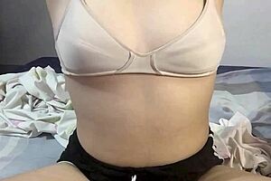 Horny Filipina girlfriend gives sensual boob massage before sleep