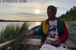 funny outdoor sex on the lake in boat from amateur couple