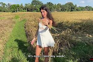 Fuck That Cute Rice Picker Girl Hard On The Farm!