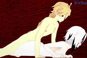 arlecchino and aether in intense sex - genshin impact hentai