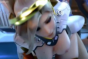 Compilation of Mercy from Overwatch in 3d Anime Hentai with Big Tits