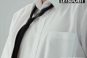 Beautiful model Casey A in black lingerie sucks and fucks passionately.