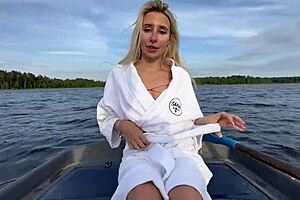 funny outdoor sex on the lake in boat from amateur couple